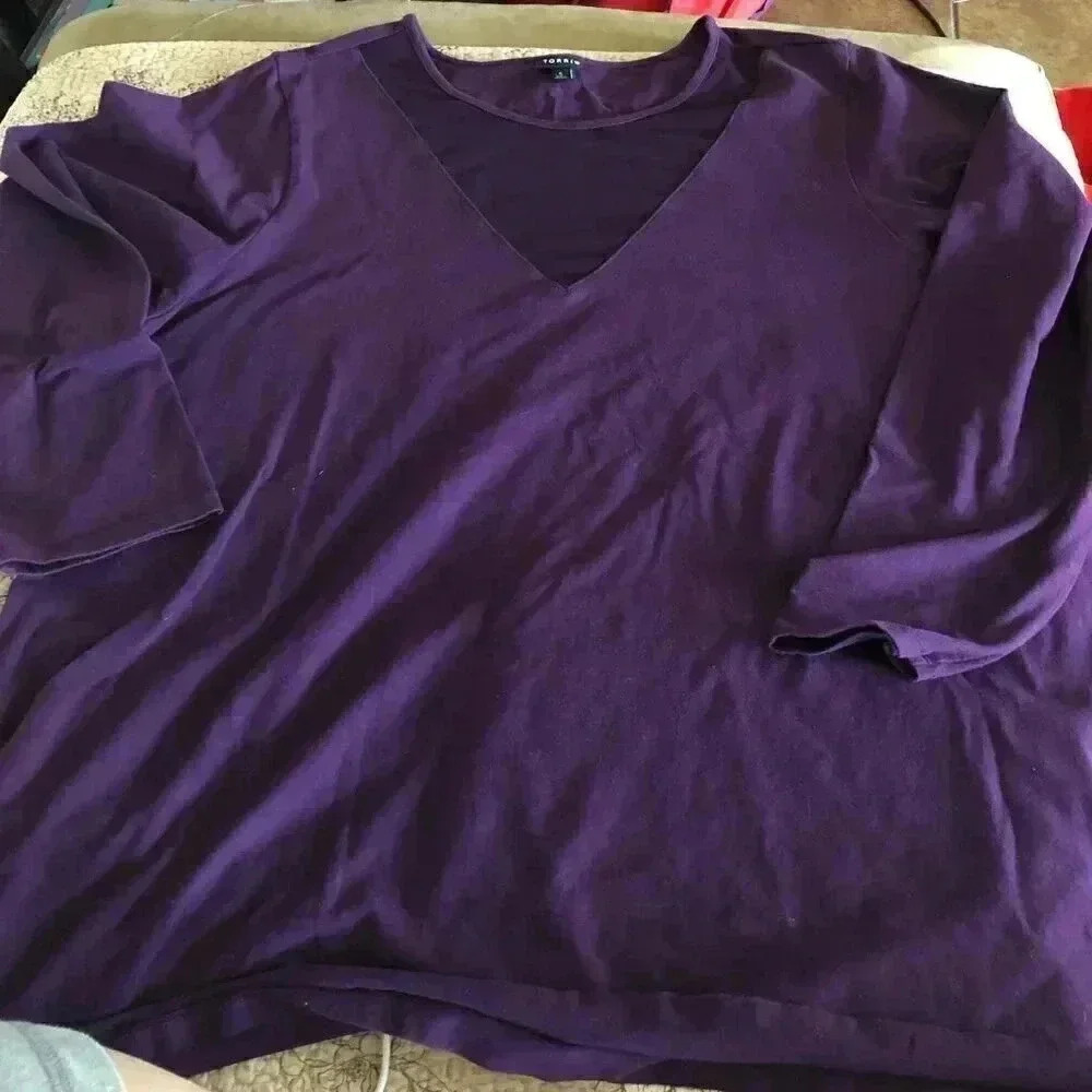 Purple Long Sleeved Top/Tunic With Sheer V Torrid Size S